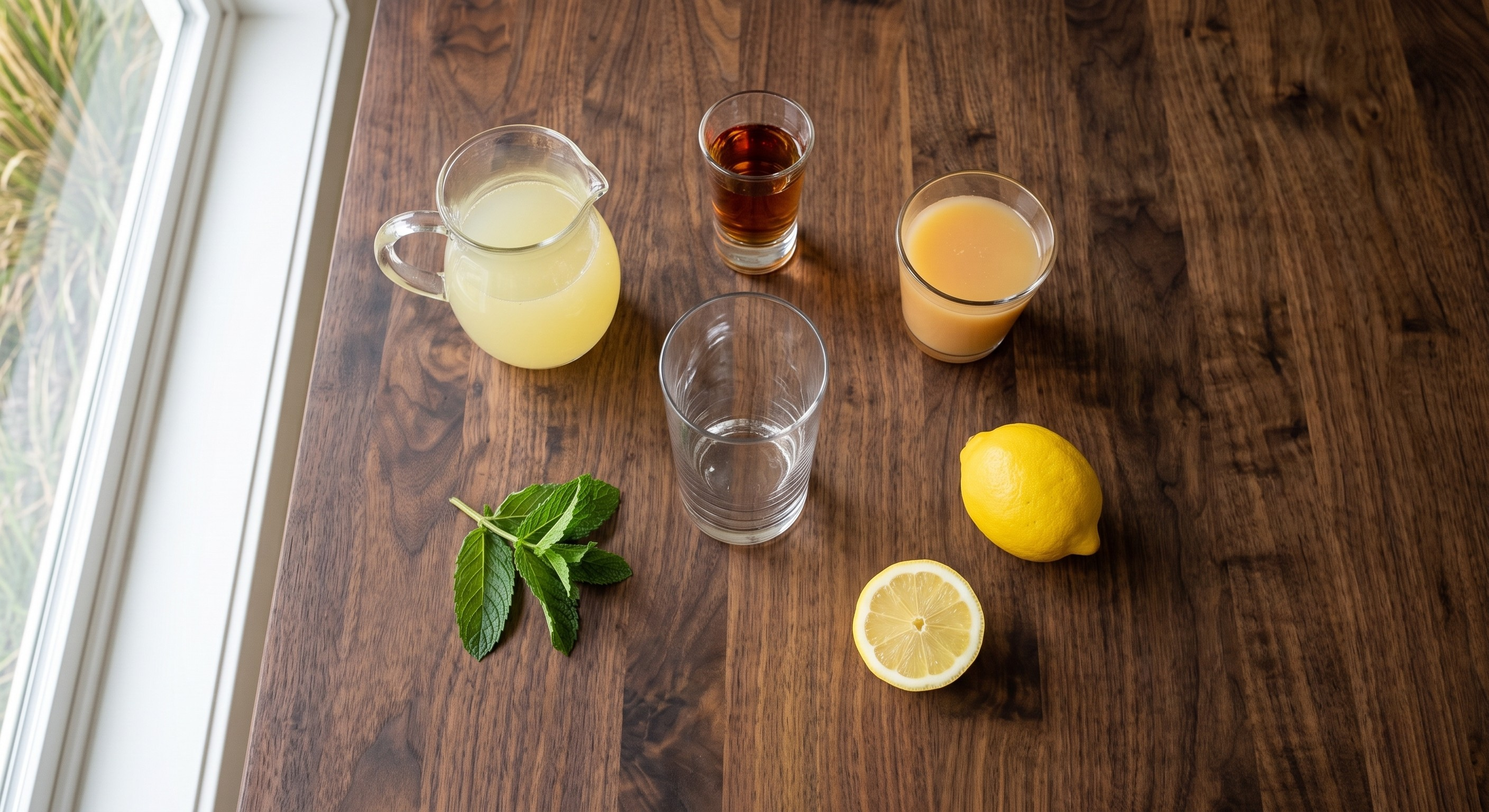 Ingredients laid out for the Bourbon Lemonade Cooler
