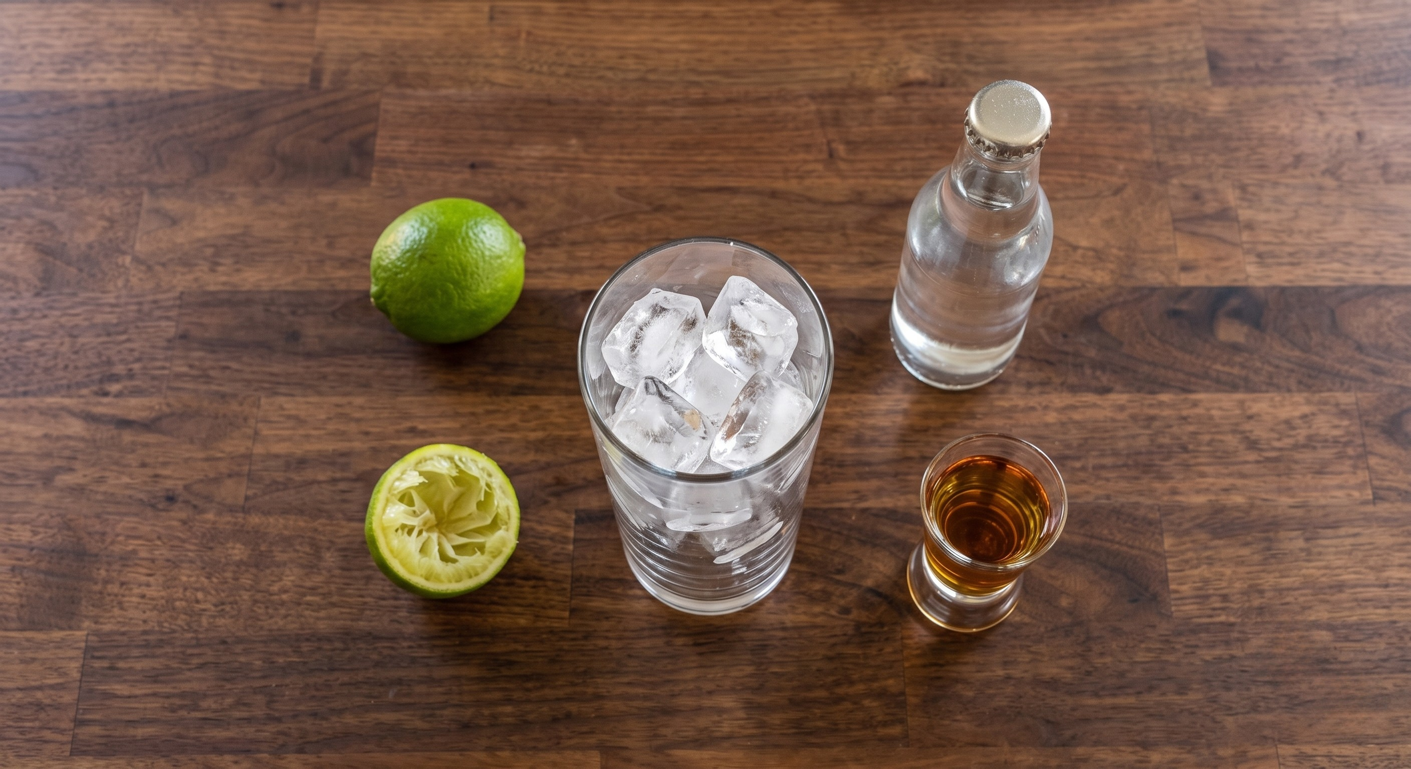 Ingredients laid out for the Bourbon Rickey
