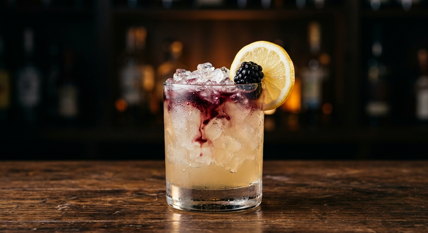 Bramble cocktail served in a Rocks glass