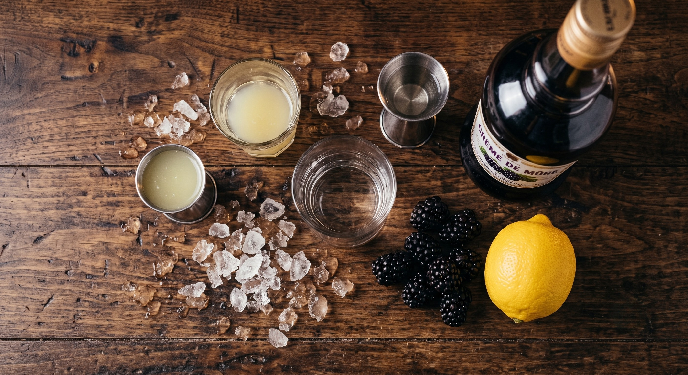 Ingredients laid out for the Bramble