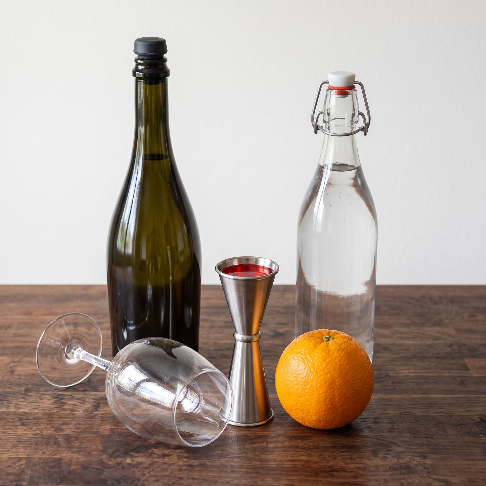 Ingredients laid out for the Campari Spritz