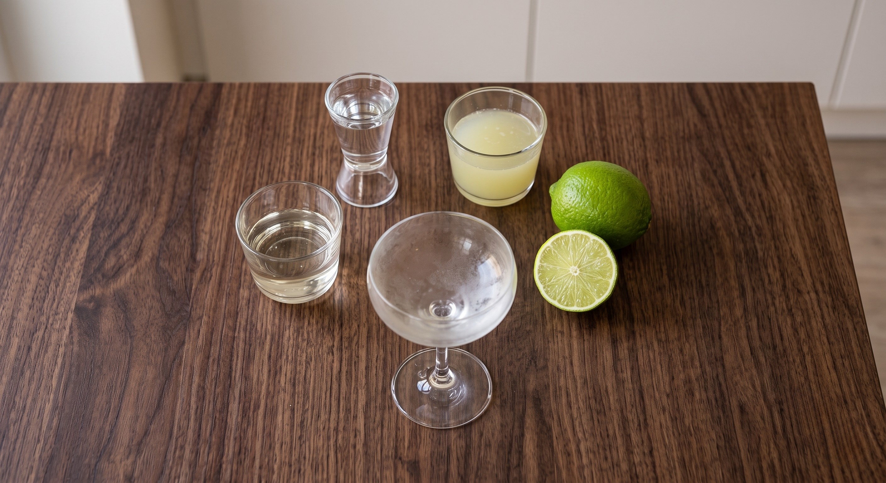 Ingredients laid out for the Classic Daiquiri