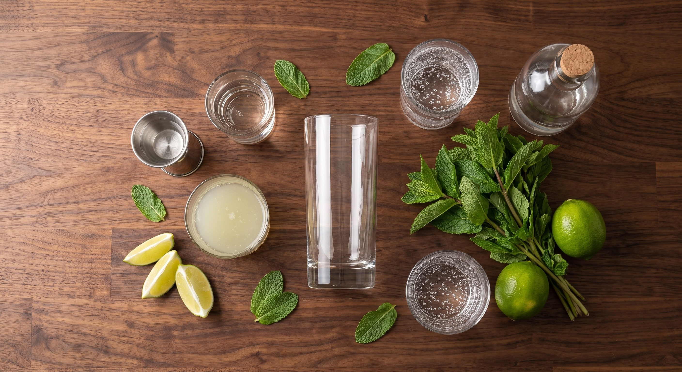 Ingredients laid out for the Classic Mojito