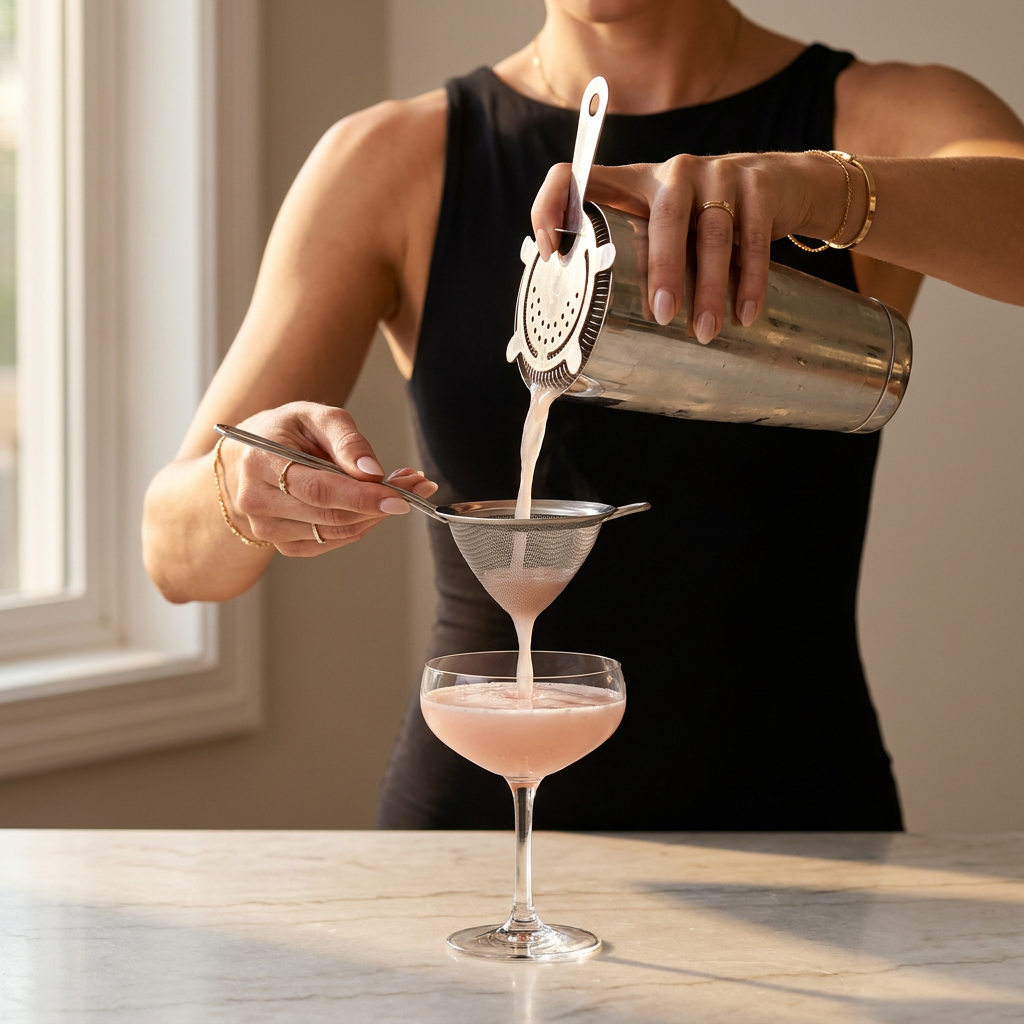 Shaking the Clover Leaf into a chilled coupe glass