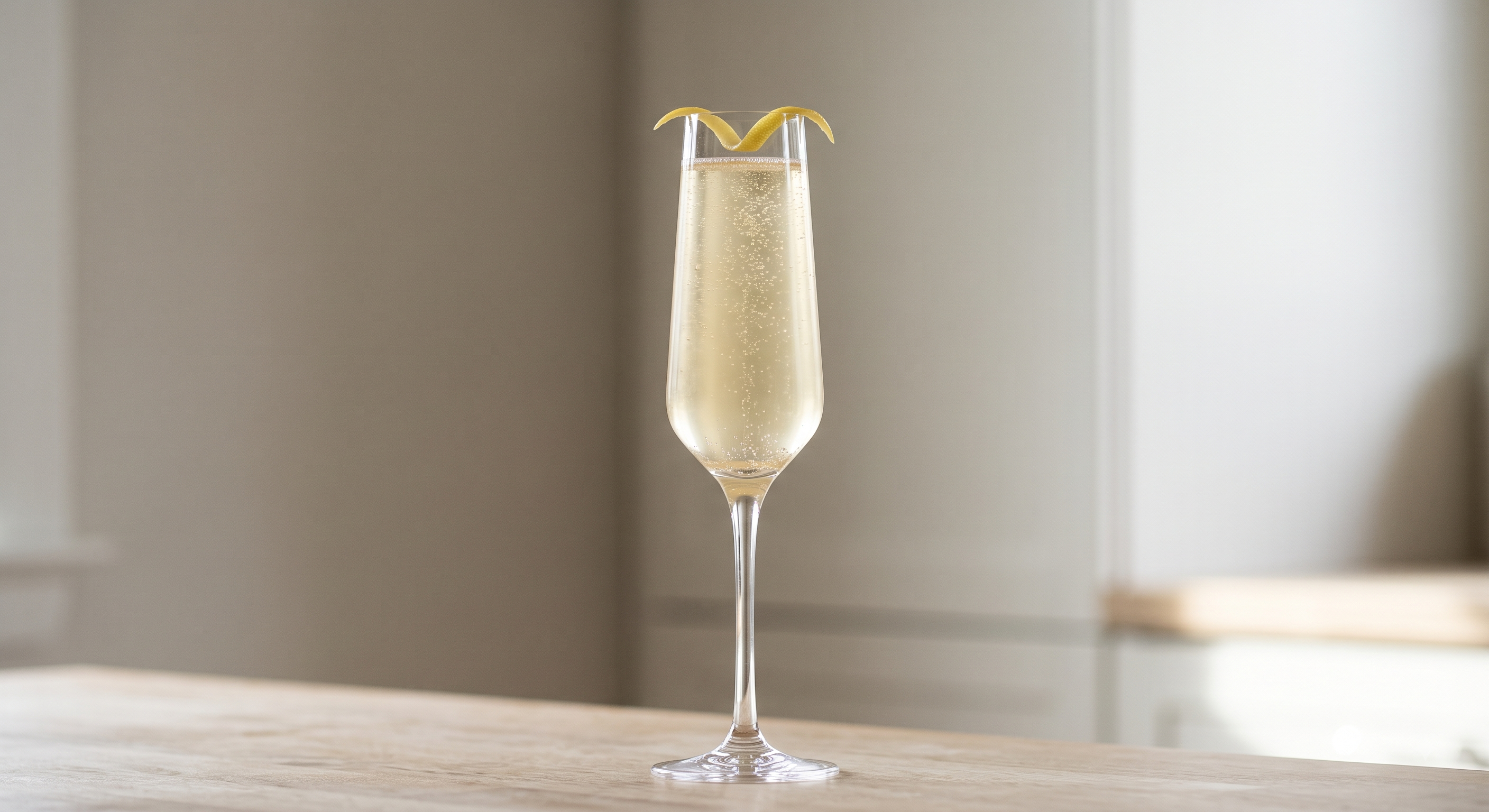 French 75 cocktail served in a Champagne flute.