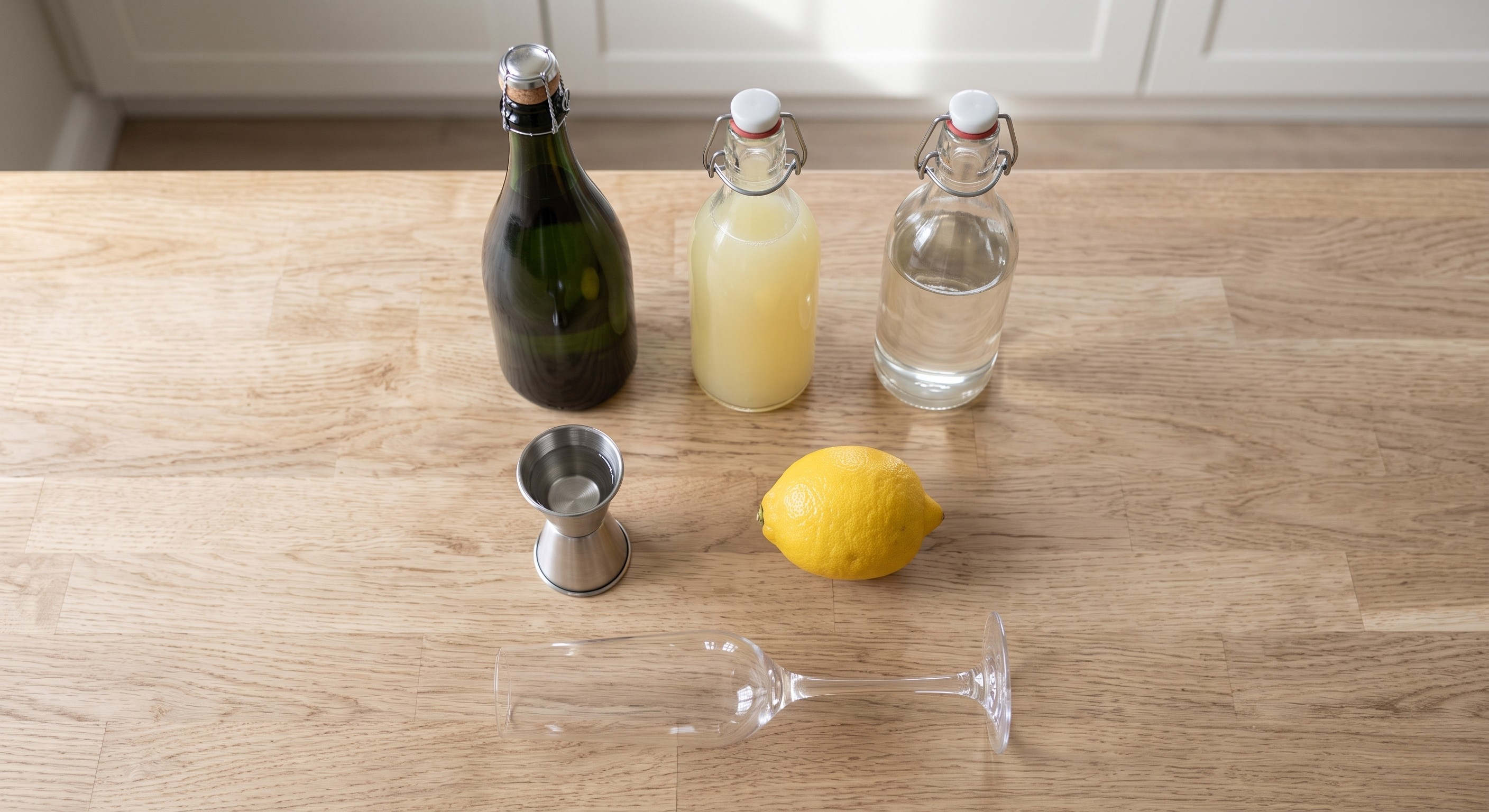 Ingredients laid out for the French 75
