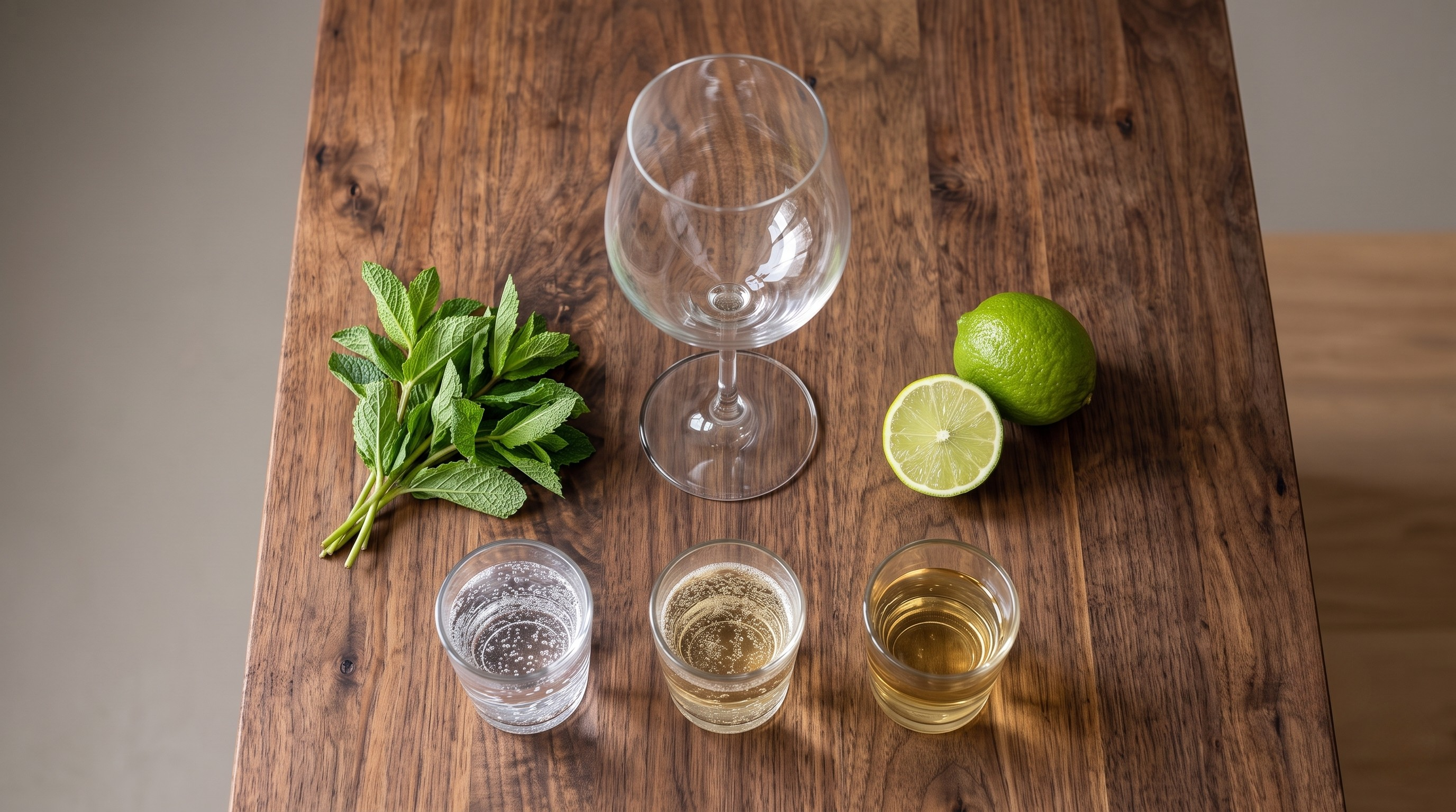 Ingredients laid out for the Hugo Spritz