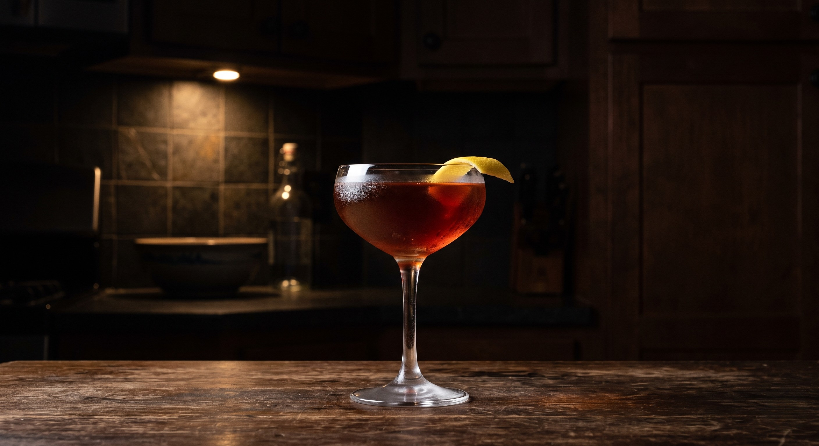 Intercontinental cocktail served in a Chilled coupe. Garnish: lemon twist