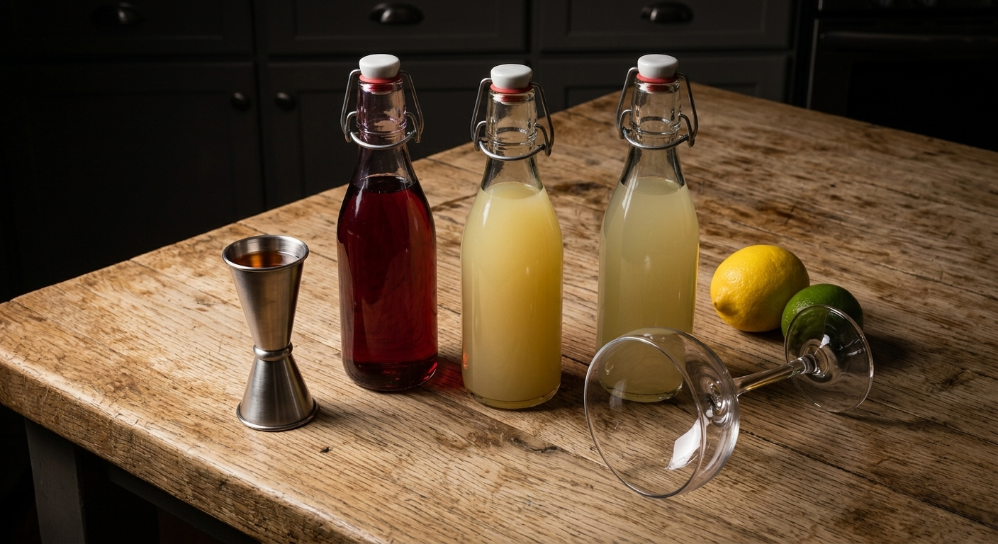 Ingredients laid out for the Jack Rose