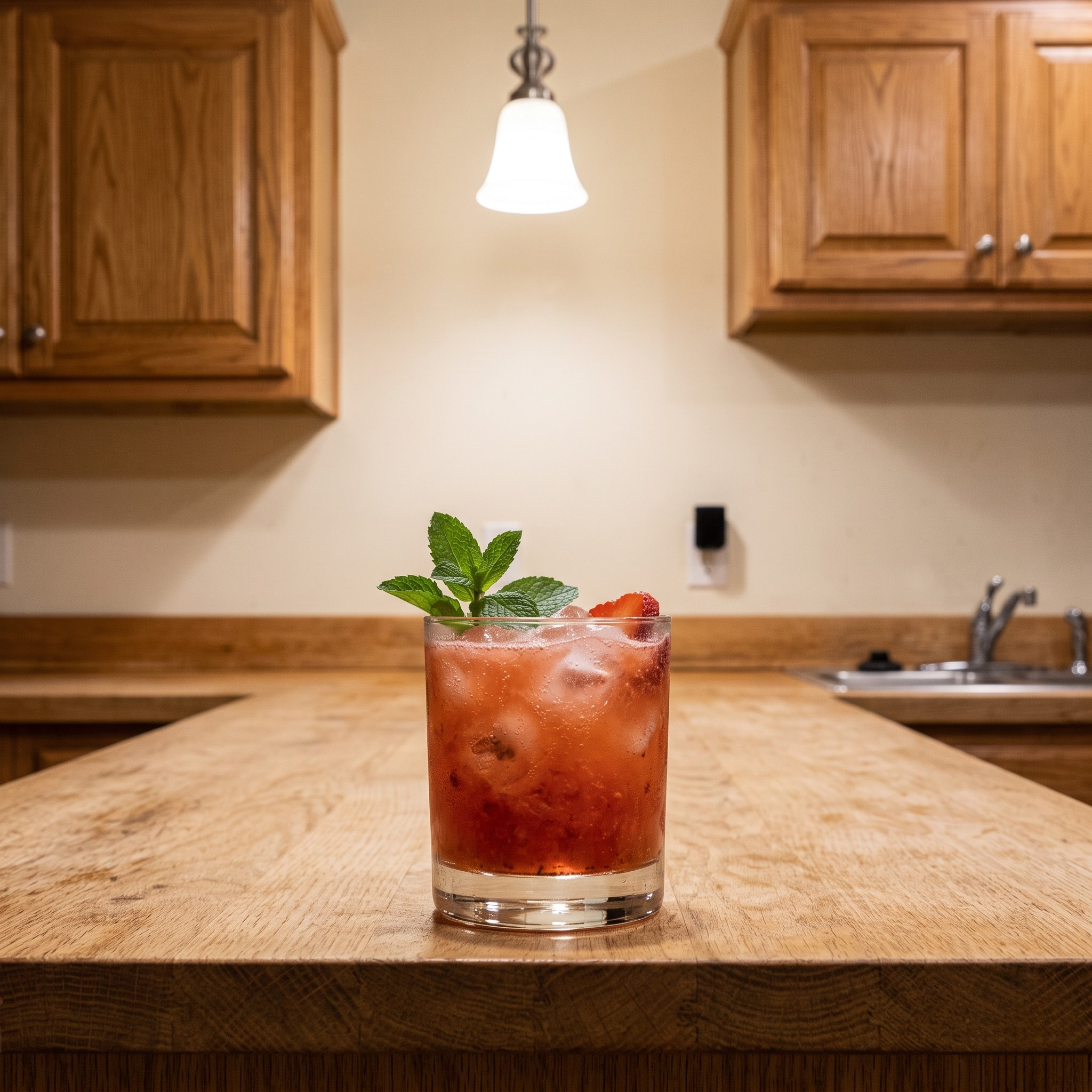 Juneteenth Bourbon Strawberry Cooler cocktail served in a Rocks glass