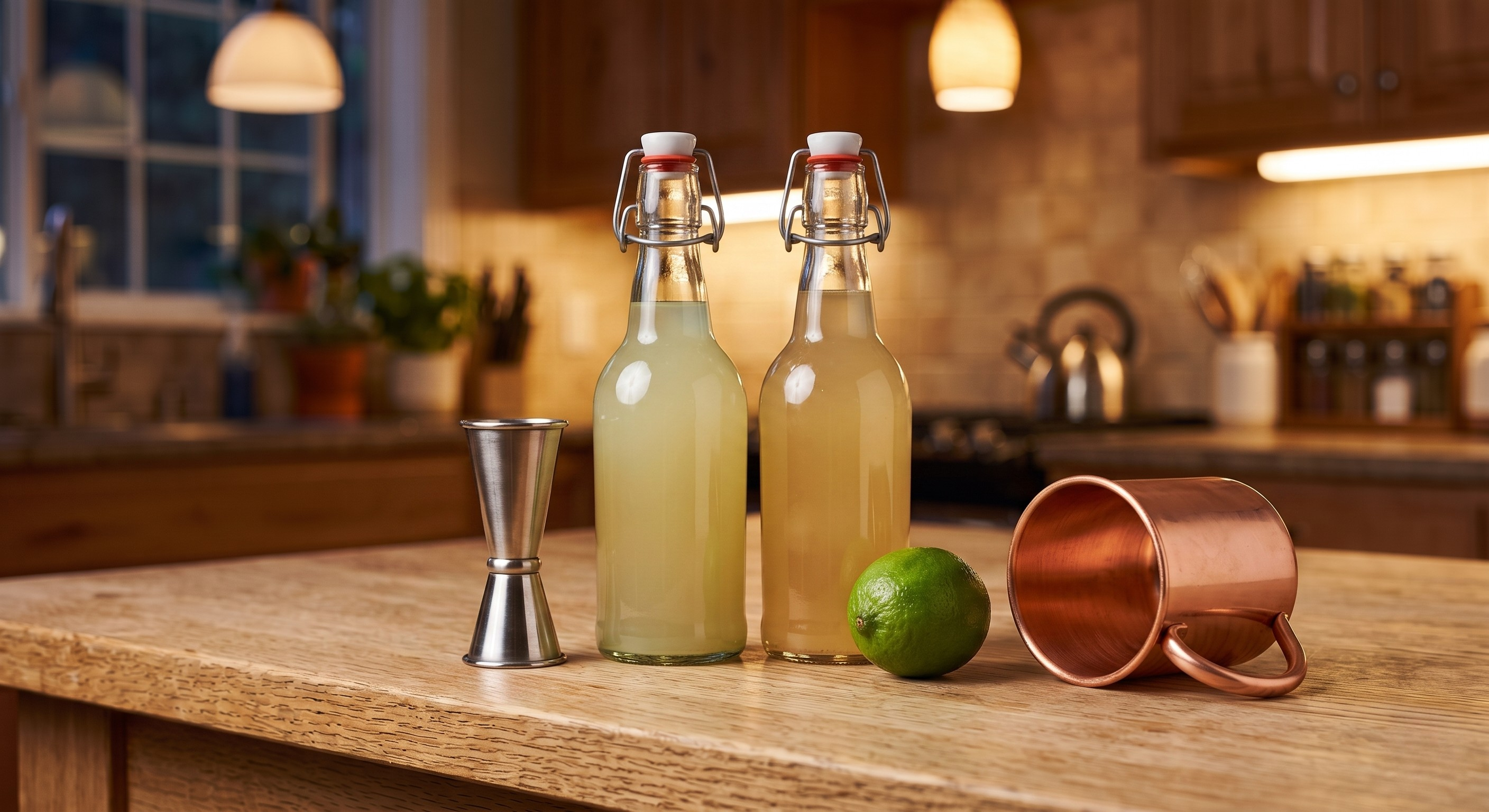 Ingredients laid out for the Moscow Mule