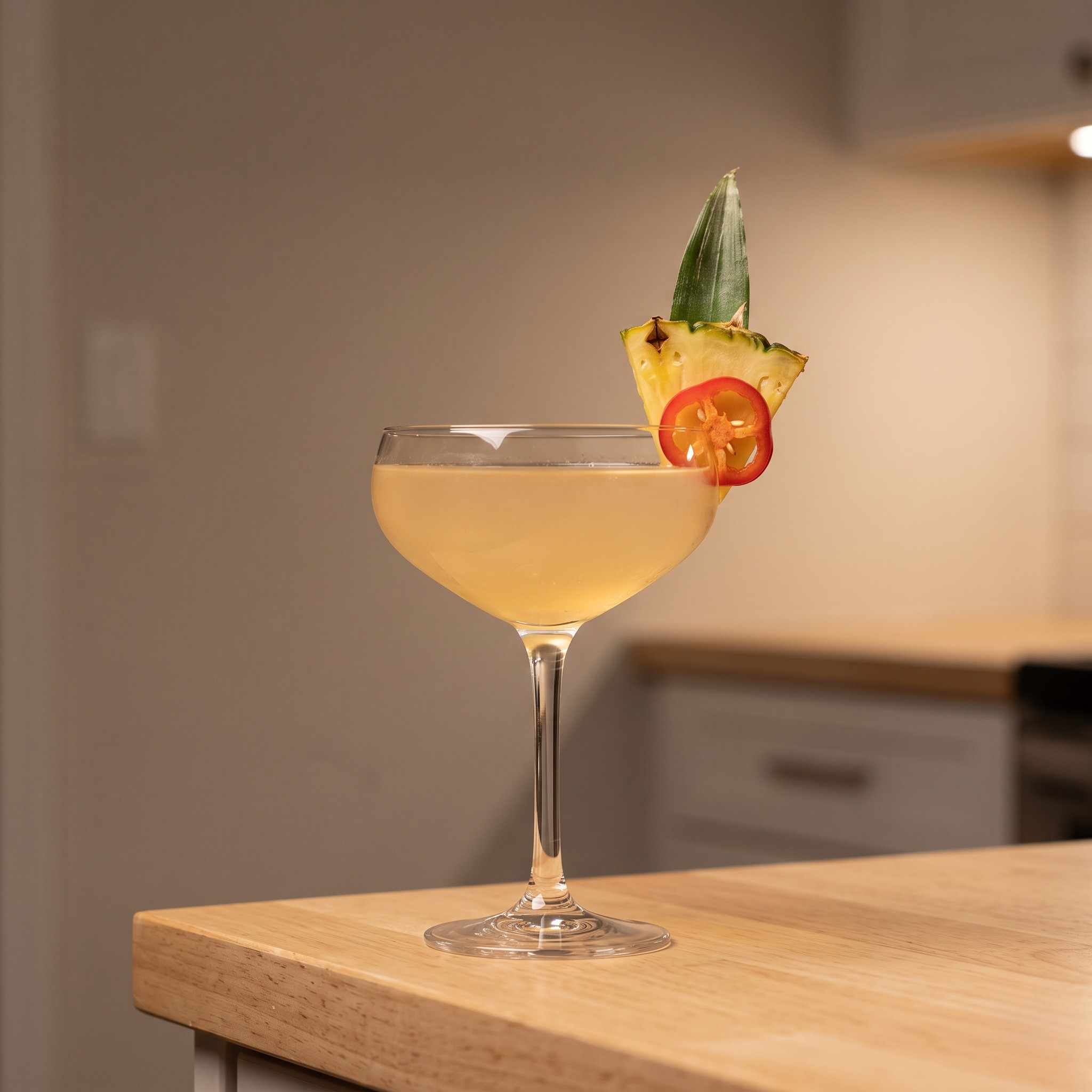 Pineapple-Habanero Daiquiri cocktail served in a Coupe or martini glass