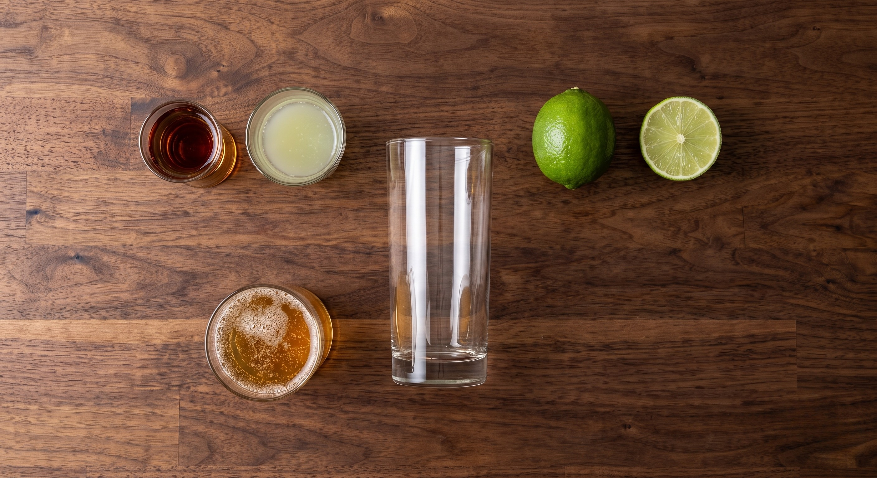 Ingredients laid out for the Rum Buck