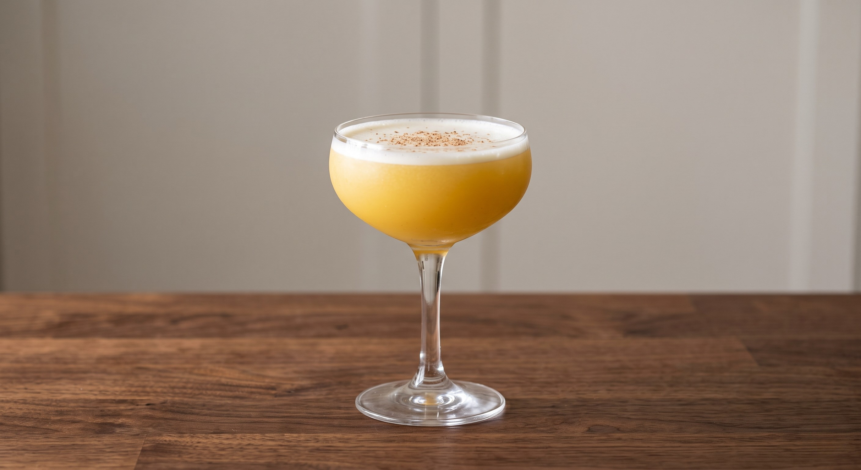 Rum Flip cocktail served in a Small coupe glass.