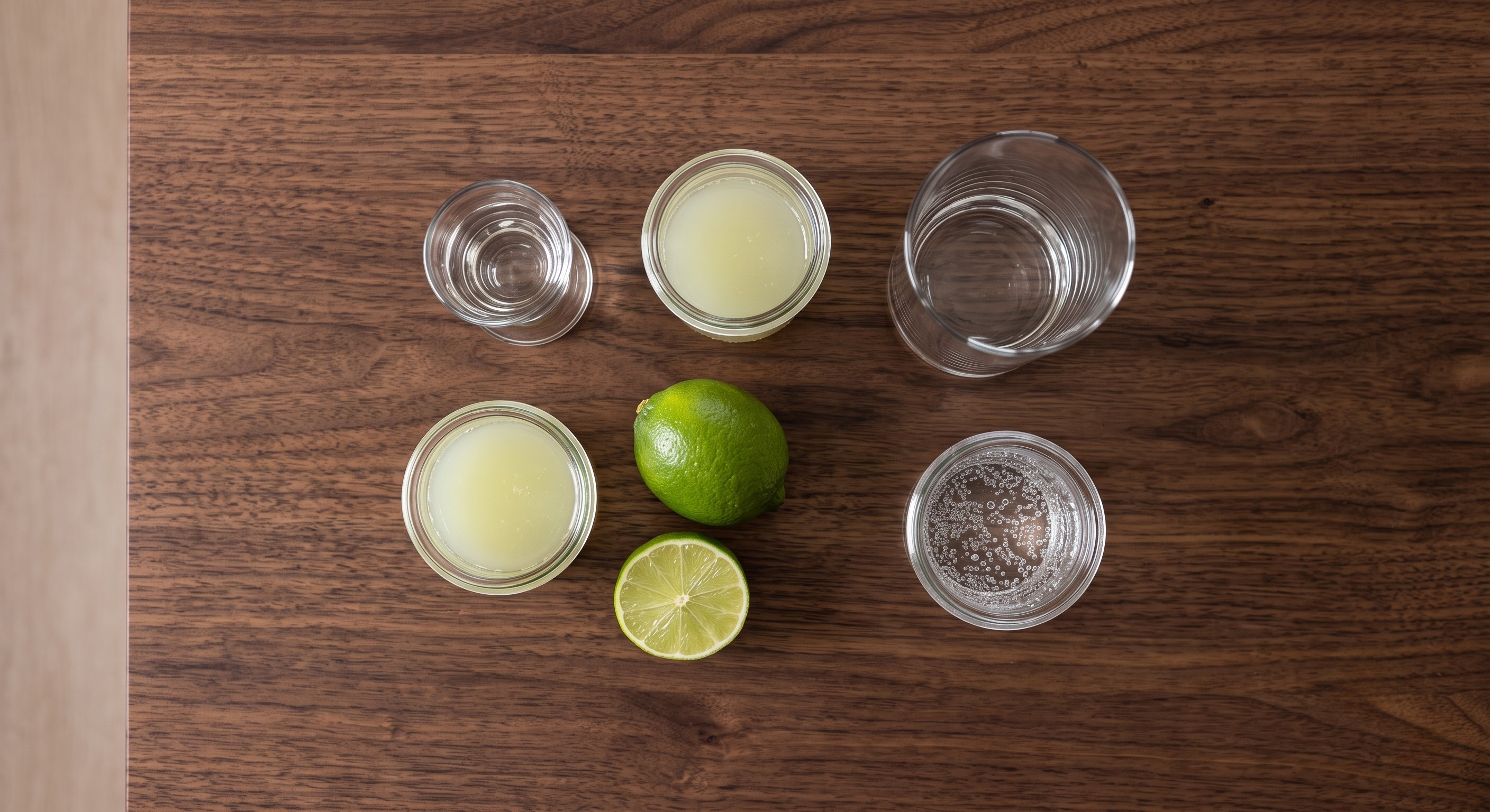 Ingredients laid out for the Rum Rickey