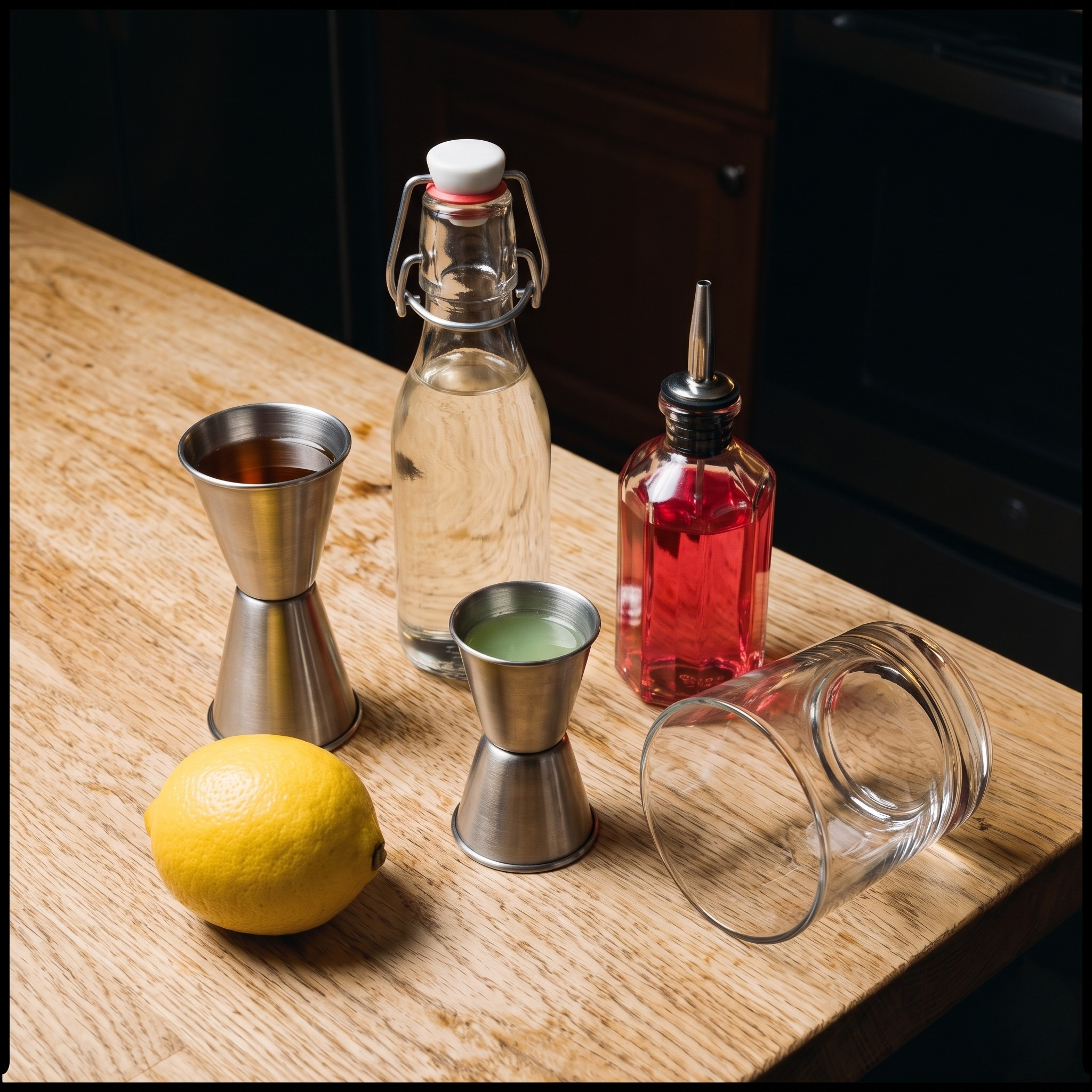 Ingredients laid out for the Sazerac
