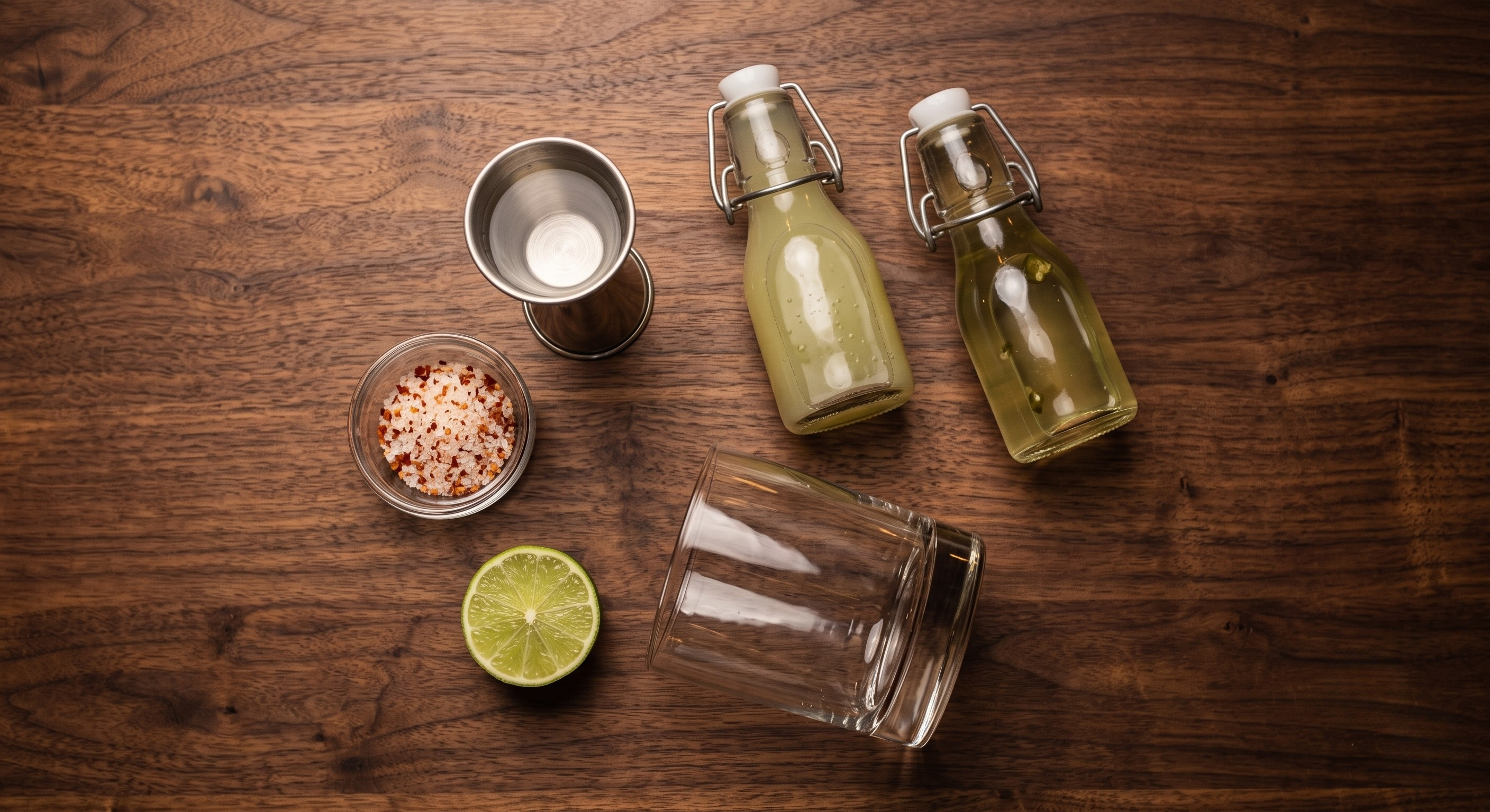Ingredients laid out for the Spicy Margarita