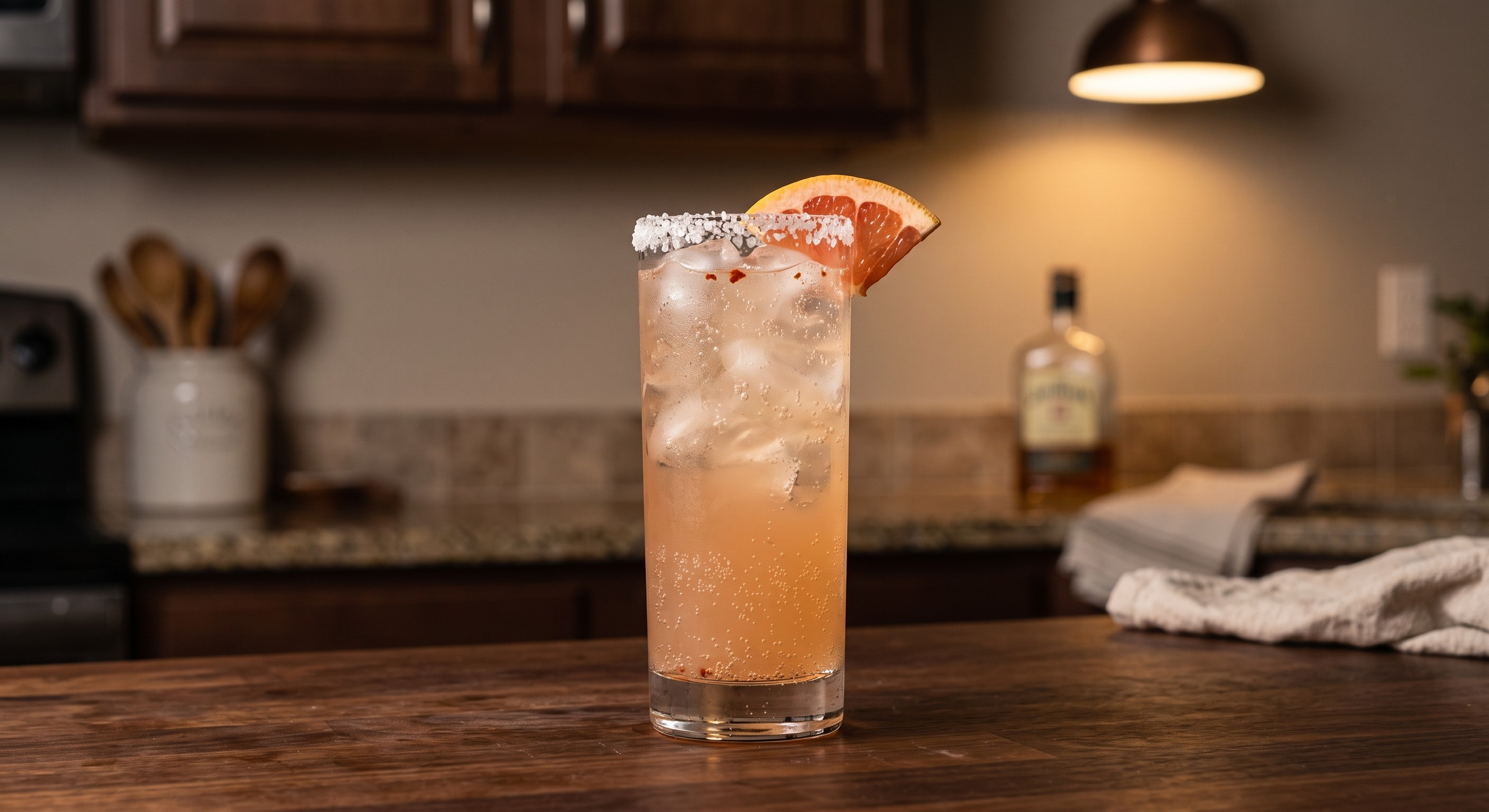 Spicy Paloma cocktail served in a Highball