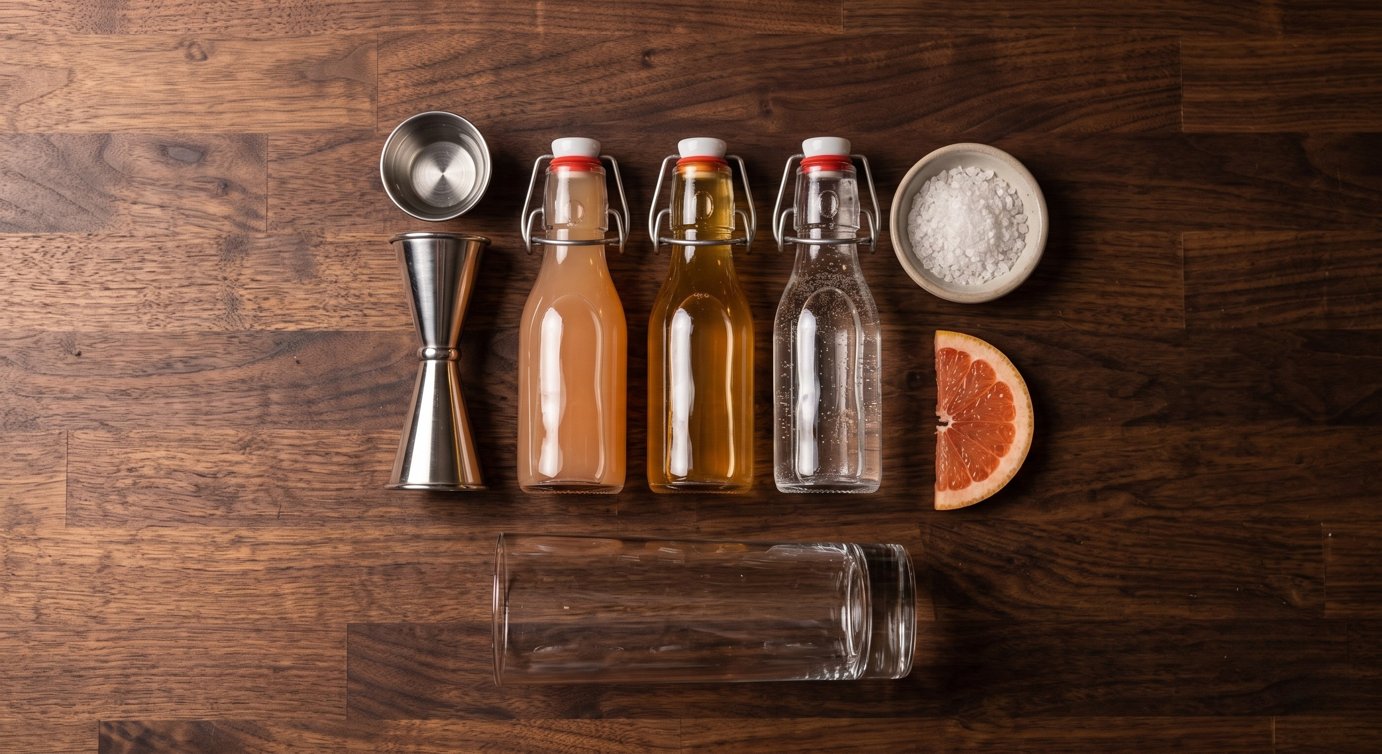 Ingredients laid out for the Spicy Paloma