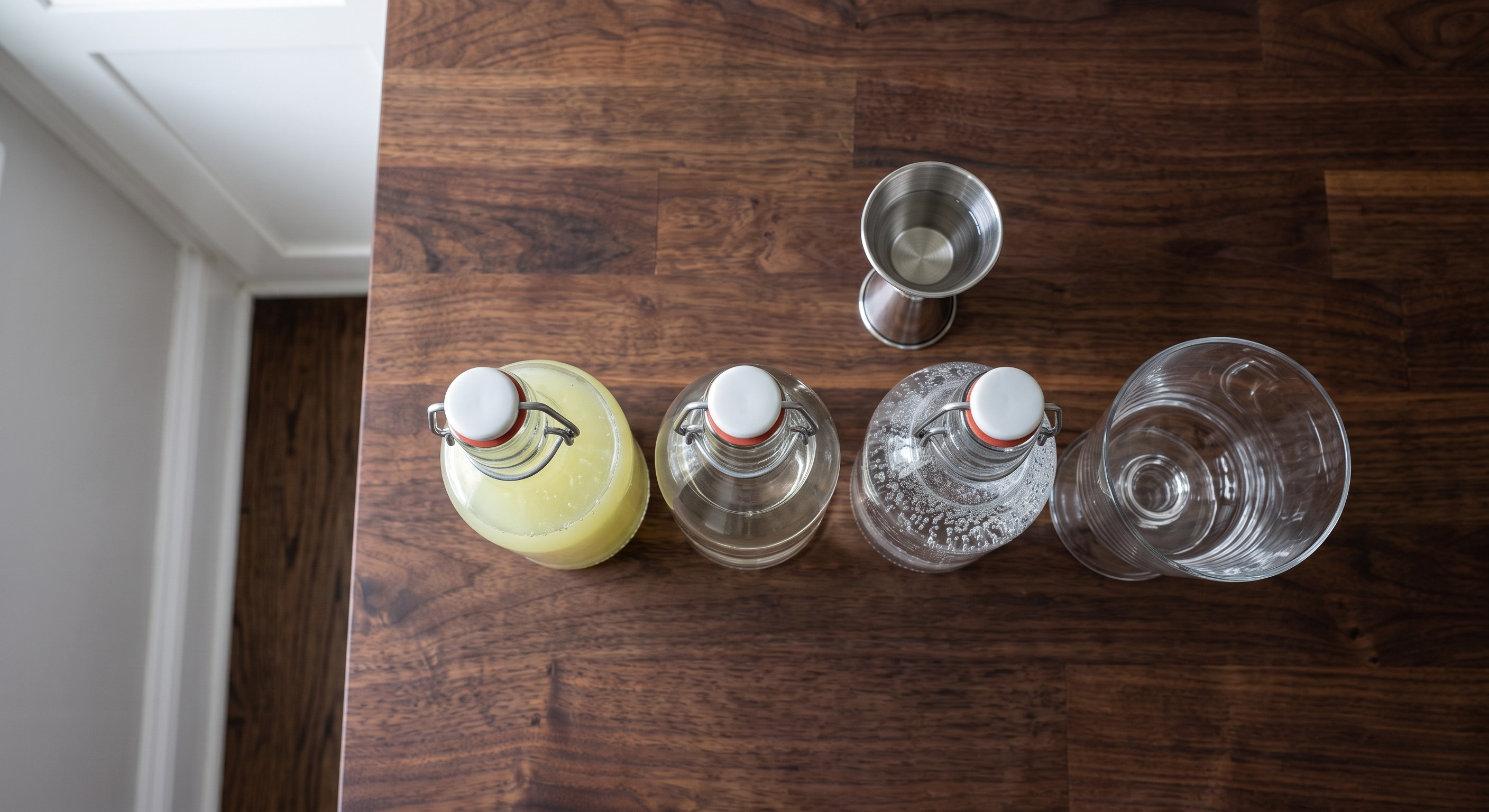 Ingredients laid out for the Tequila Fizz