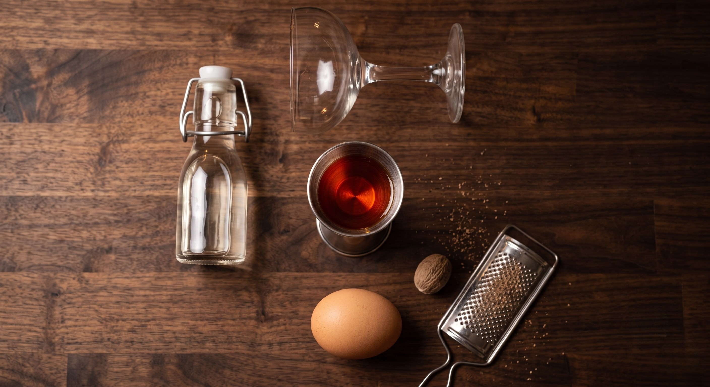 Ingredients laid out for the Vermouth Flip