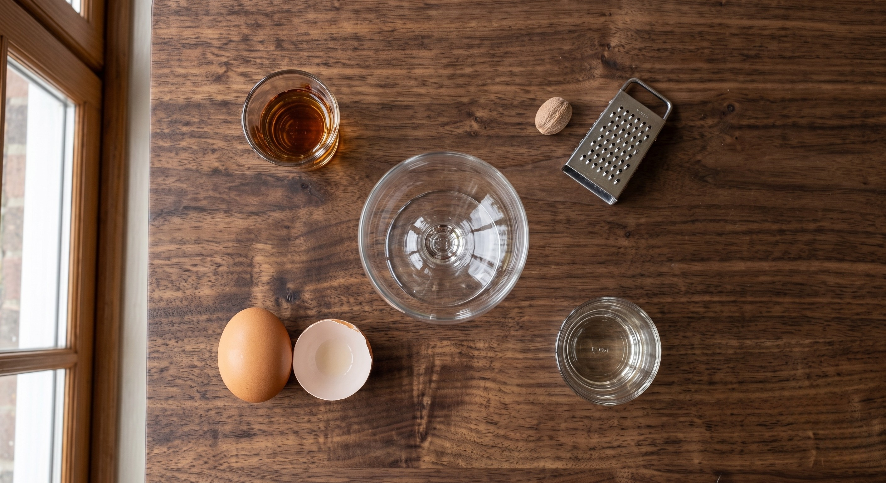 Ingredients laid out for the Whiskey Flip