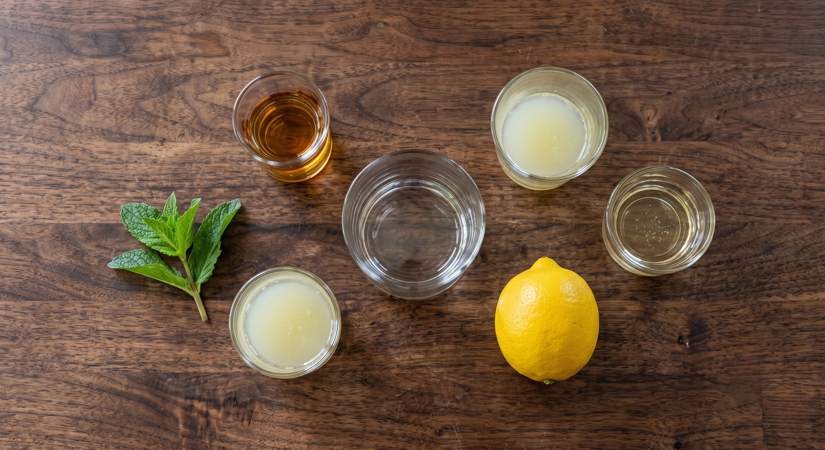 Ingredients laid out for the Whiskey Smash